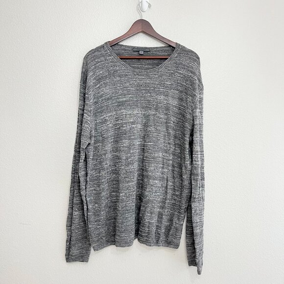 John Varvatos Sweater Size XL Men's Linen Blend Grey Marled Open Knit Crewneck - Picture 1 of 6